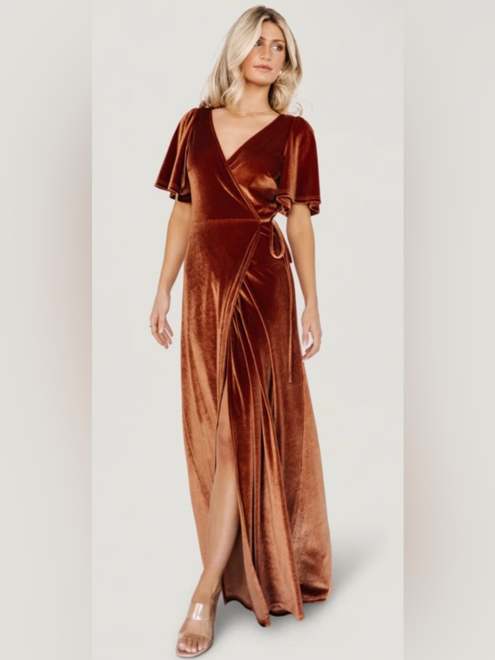 Baltic Born Copper Velvet Wrap Maxi Dress Medium Formal Wedding Guest Fall